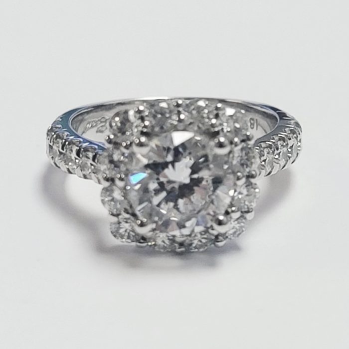 18K White Gold Halo Diamond Semi-Mount, 1.38 ct tw