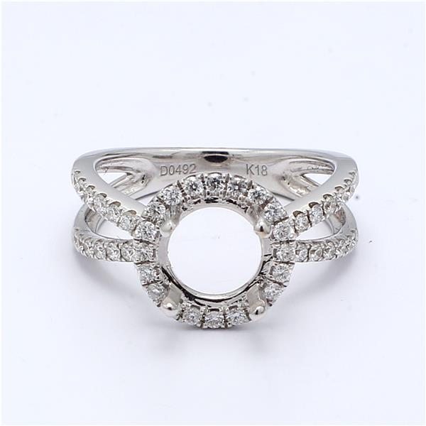 18K White Gold Halo Diamond Semi-Mount with Split Shank, 0.49 ct tw