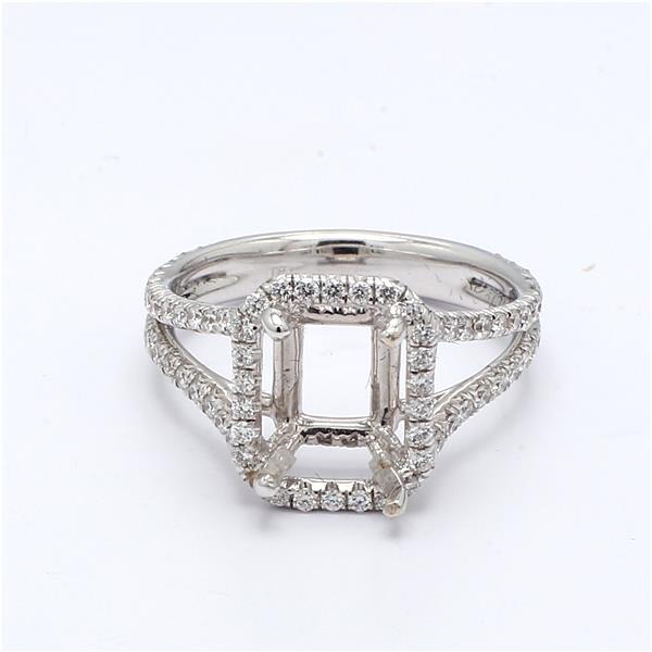 18K White Gold Halo Diamond Semi-Mount with Split Shank, 0.72 ct tw
