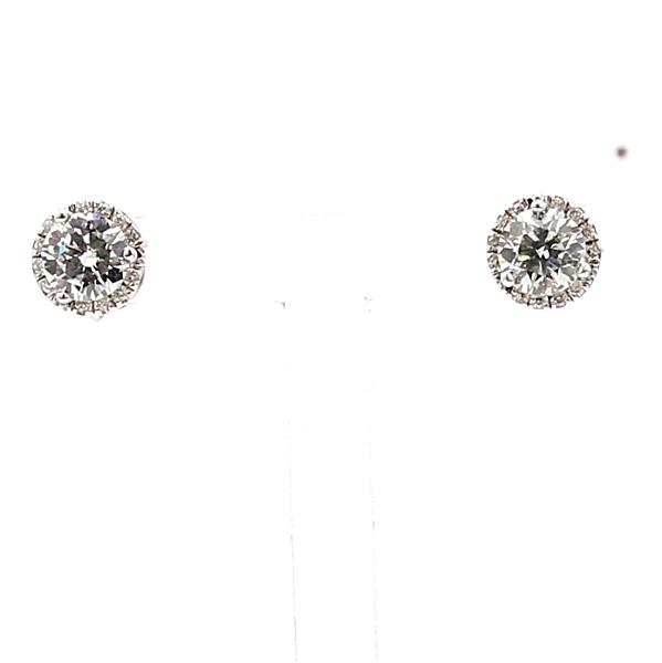 18K White Gold Halo Round Diamond Stud Earrings, 0.92 ct tw