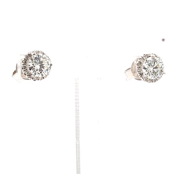 18K White Gold Halo Round Diamond Stud Earrings, 0.92 ct tw – view 3