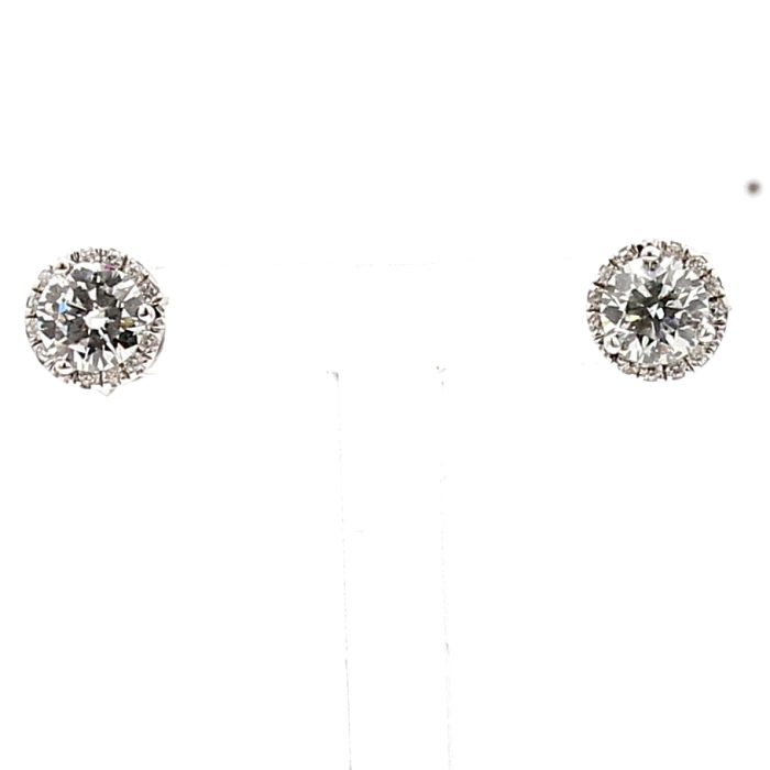 18K White Gold Halo Round Diamond Stud Earrings, 0.92 ct tw