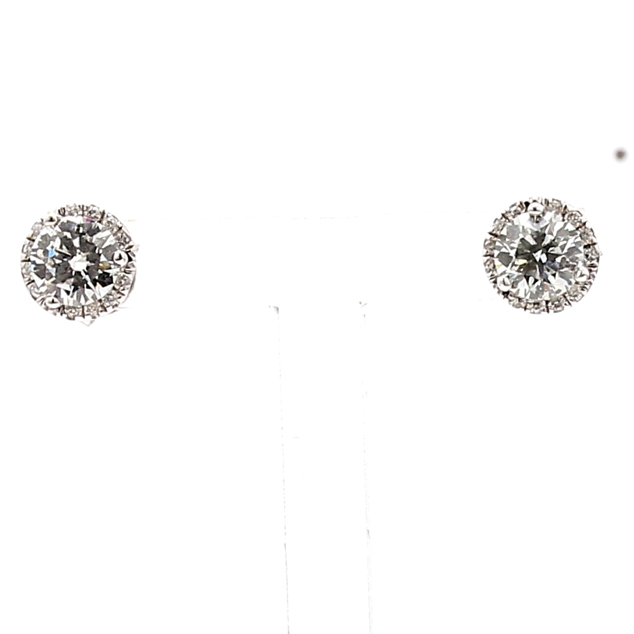 18K White Gold Halo Round Diamond Stud Earrings, 0.92 ct tw