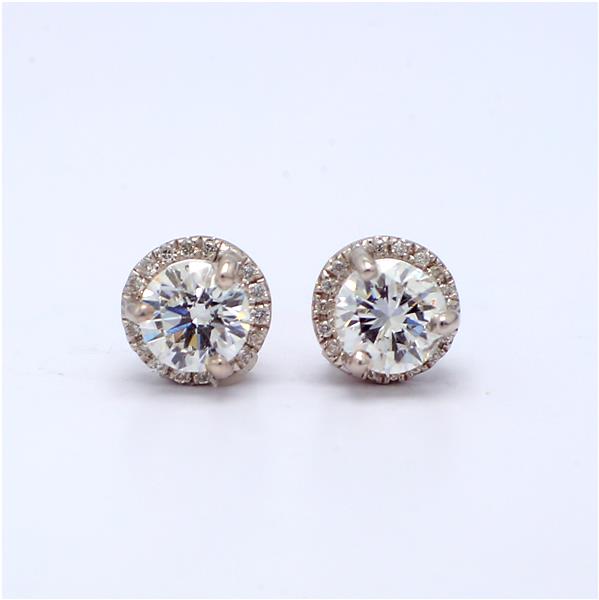 18K White Gold Halo Round Diamond Stud Earrings, 0.98 ct tw