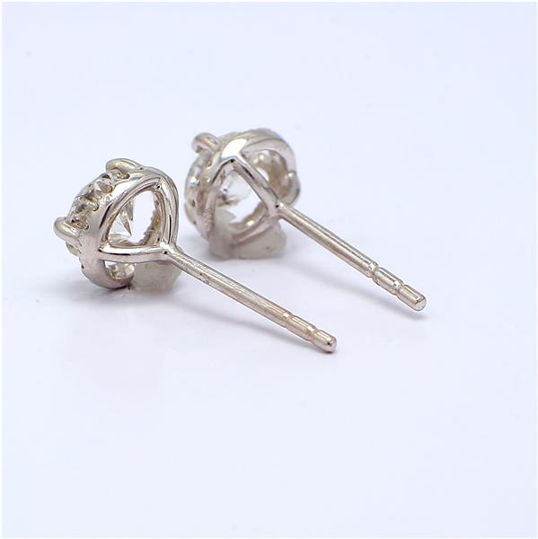 18K White Gold Halo Round Diamond Stud Earrings, 0.98 ct tw – view 2