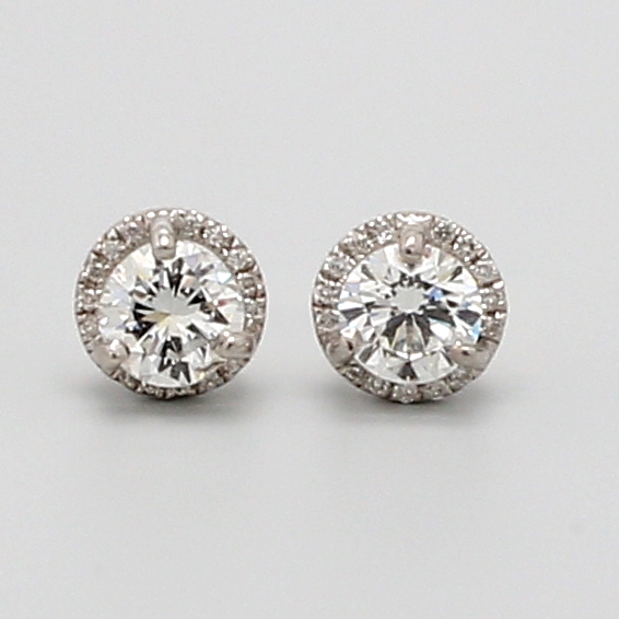 18K White Gold Halo Round Diamond Stud Earrings, 0.98 ct tw