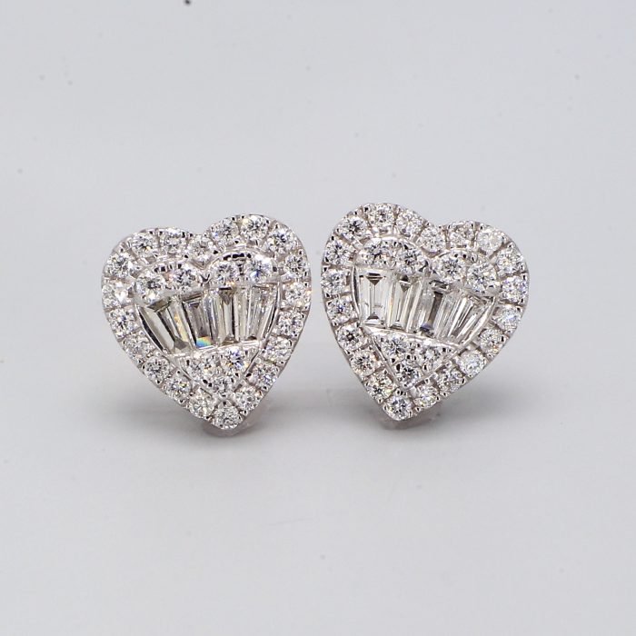 18K White Gold Heart Cluster Diamond Stud Earrings, 0.61 ct tw