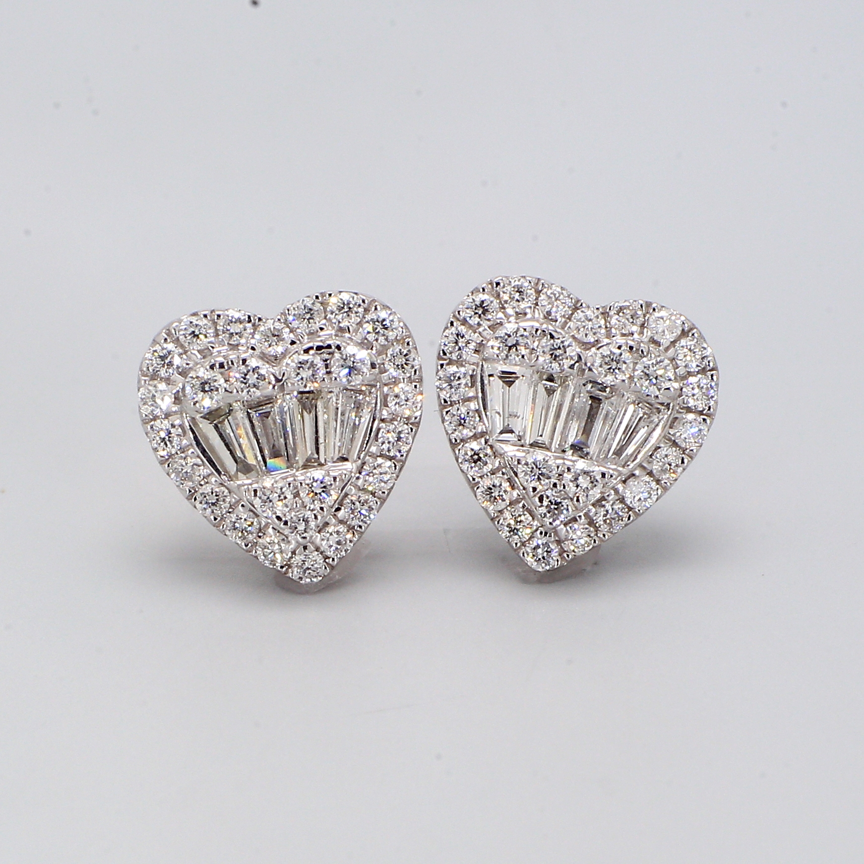 18K White Gold Heart Cluster Diamond Stud Earrings, 0.61 ct tw