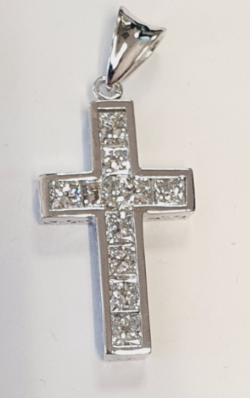 18K White Gold Lab-Grown Diamond Cross Pendant, 3.54 ct tw