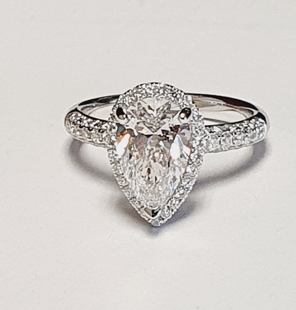 18K White Gold Lab-Grown Pear Diamond Halo Ring, 2.64 ct tw
