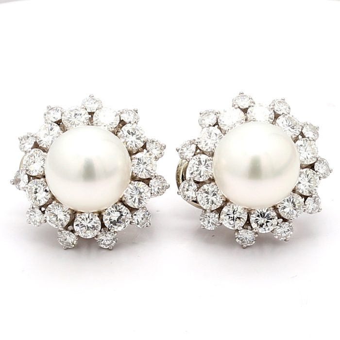 18K White Gold Mabe Pearl and Diamond Earrings, 5.00 ct tw