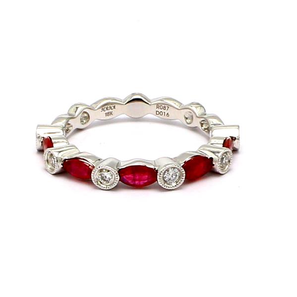 18K White Gold Marquise Ruby and Diamond Band, 0.16 ct tw