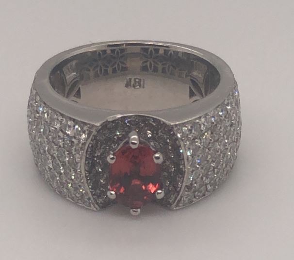 18K White Gold Orange-Red Sapphire and Diamond Ring, 3.00 ct tw