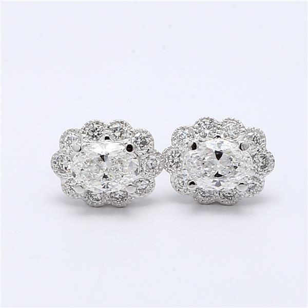 18K White Gold Oval Diamond Halo Earrings, 1.18 ct tw