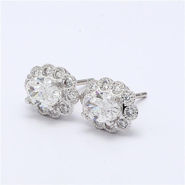 18K White Gold Oval Diamond Halo Earrings, 1.18 ct tw – view 4