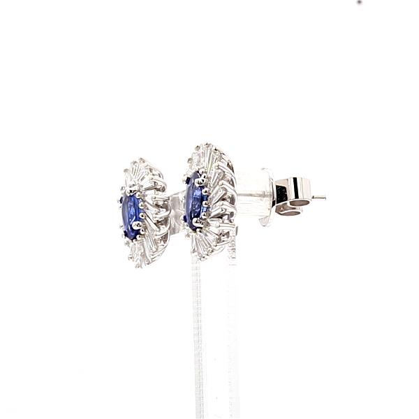18K White Gold Oval Sapphire and Baguette Diamond Earrings