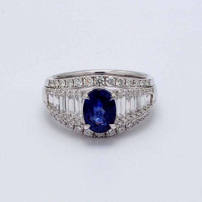 18K White Gold Oval Sapphire and Diamond Ring