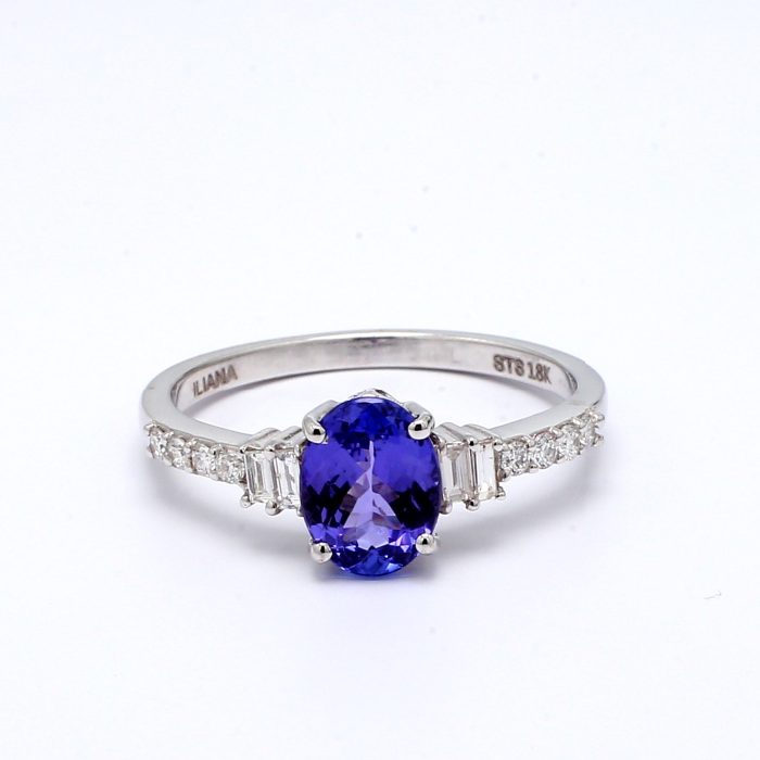 18K White Gold Oval Tanzanite and Diamond Ring