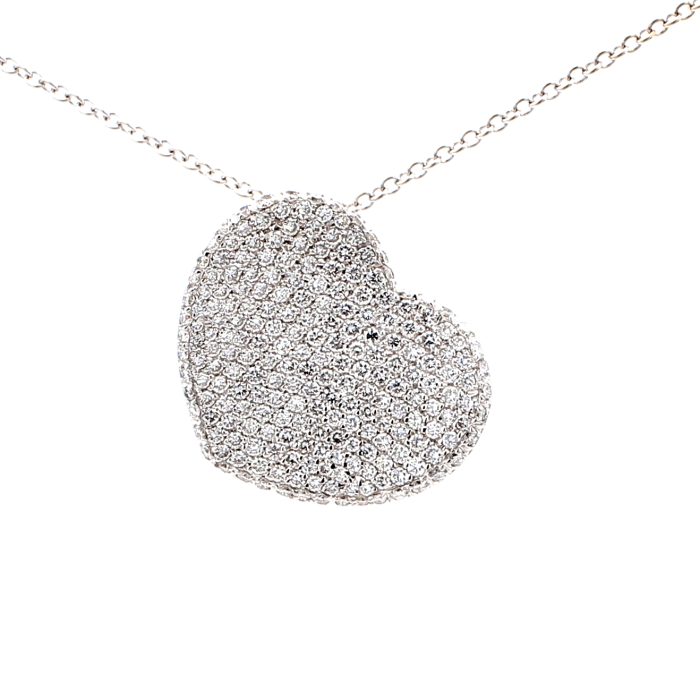18K White Gold Pavé Diamond Heart Pendant, 2.40 ct tw