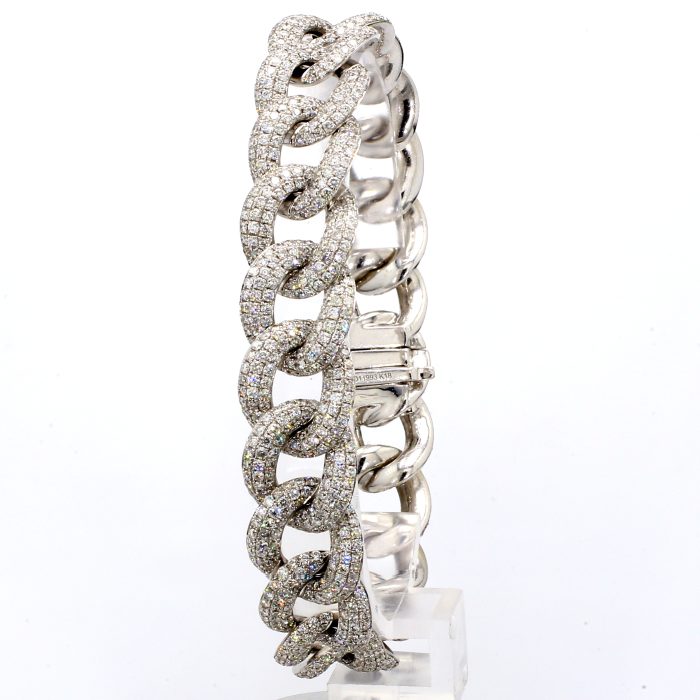 18K White Gold Pavé Diamond Link Bracelet, 12.00 ct tw