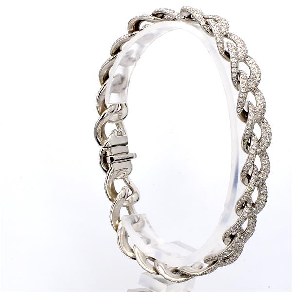 18K White Gold Pavé Diamond Link Bracelet, 12.00 ct tw