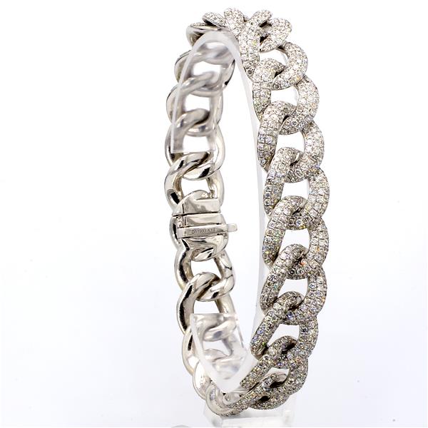 18K White Gold Pavé Diamond Link Bracelet, 12.00 ct tw