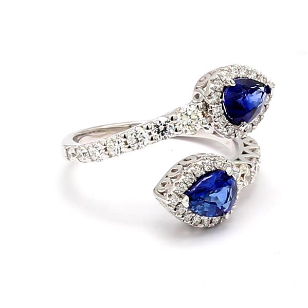 18K White Gold Pear-Shaped Blue Sapphire and Diamond Ring – view 2