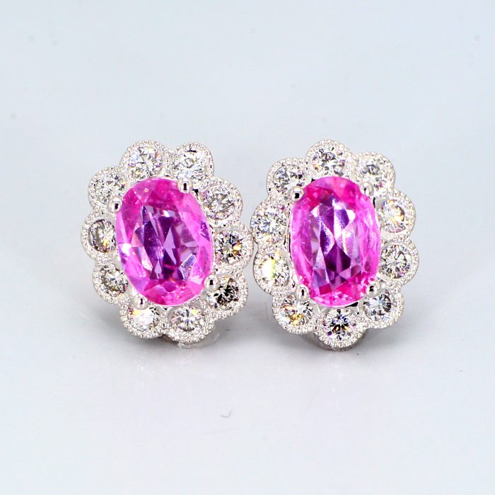 18K White Gold Pink Sapphire and Diamond Halo Stud Earrings, 0.50 ct tw