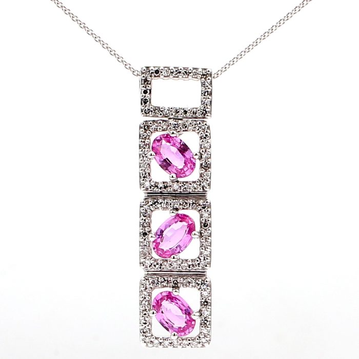 18K White Gold Pink Sapphire and Diamond Pendant, 0.42 ct tw