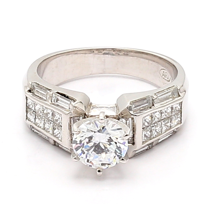 18K White Gold Princess and Baguette Diamond Semi-Mount, 1.32 ct tw