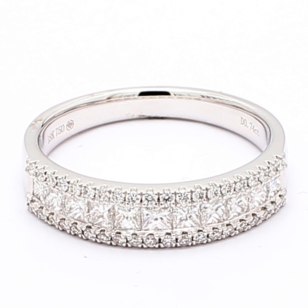 18K White Gold Princess Diamond Half-Way Band, 0.74 ct tw