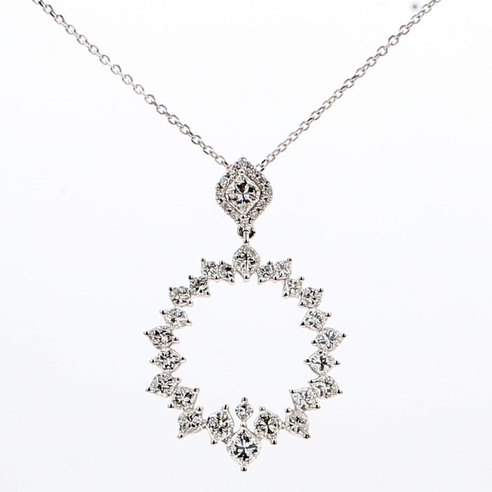 18K White Gold Princess Diamond Pendant, 1.54 ct tw