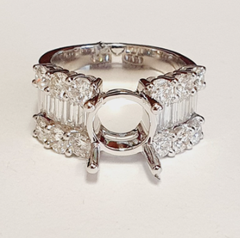 18K White Gold Round and Baguette Diamond Ring, 2.24 ct tw