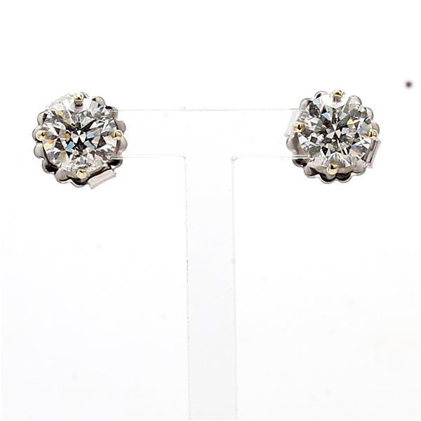 18K White Gold Round Diamond Stud Earrings with Halo Jackets, 3.36 ct tw