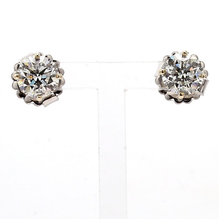 18K White Gold Round Diamond Stud Earrings with Halo Jackets, 3.36 ct tw