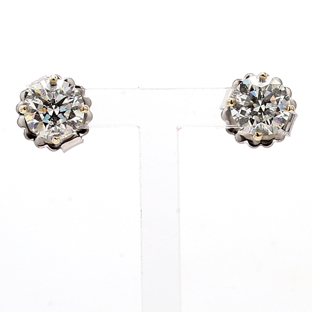 18K White Gold Round Diamond Stud Earrings with Halo Jackets, 3.36 ct tw