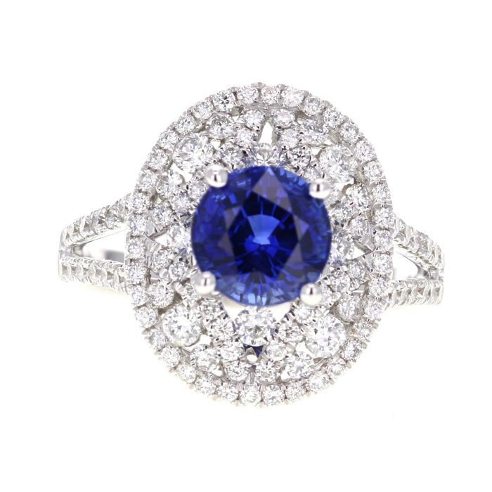 18K White Gold Round Sapphire and Diamond Ring