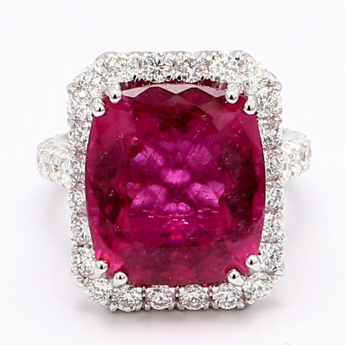 18K White Gold Rubellite and Diamond Ring, 2.00 ct tw