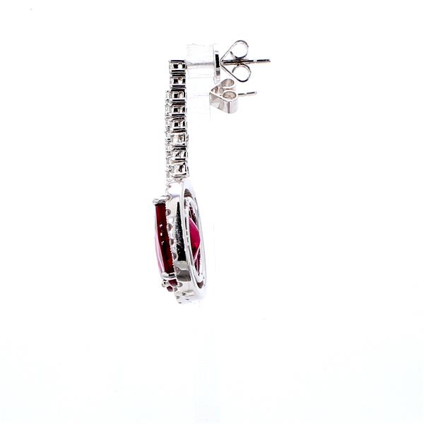 18K White Gold Rubellite Tourmaline and Diamond Halo Drop Earrings