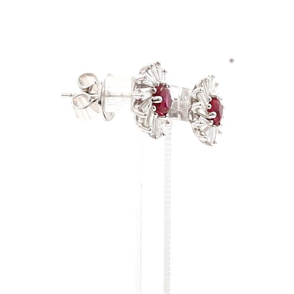 18K White Gold Ruby and Baguette Diamond Earrings