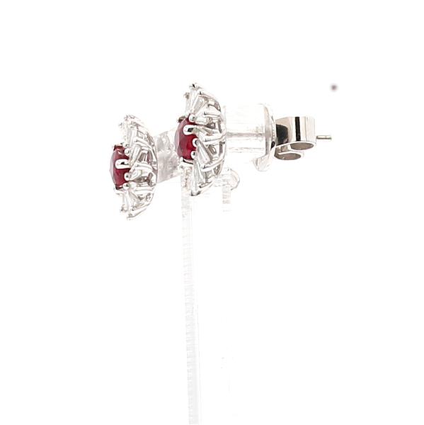 18K White Gold Ruby and Baguette Diamond Earrings