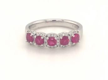 18K White Gold Ruby and Diamond Band, 0.20 ct tw