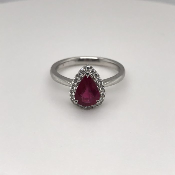 18K White Gold Ruby and Diamond Ring, 0.14 ct tw