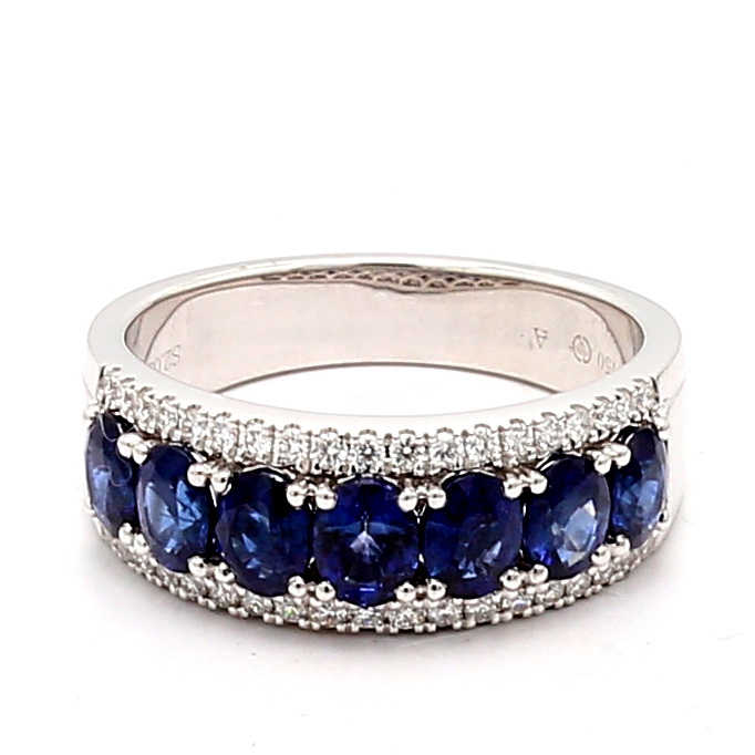 18K White Gold Sapphire and Diamond Half-Way Band, 0.22 ct tw