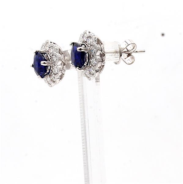 18K White Gold Sapphire and Diamond Halo Earrings