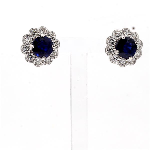 18K White Gold Sapphire and Diamond Halo Earrings