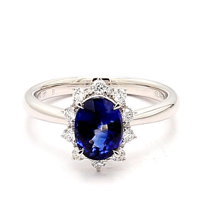 18K White Gold Sapphire and Diamond Halo Ring, 0.26 ct tw