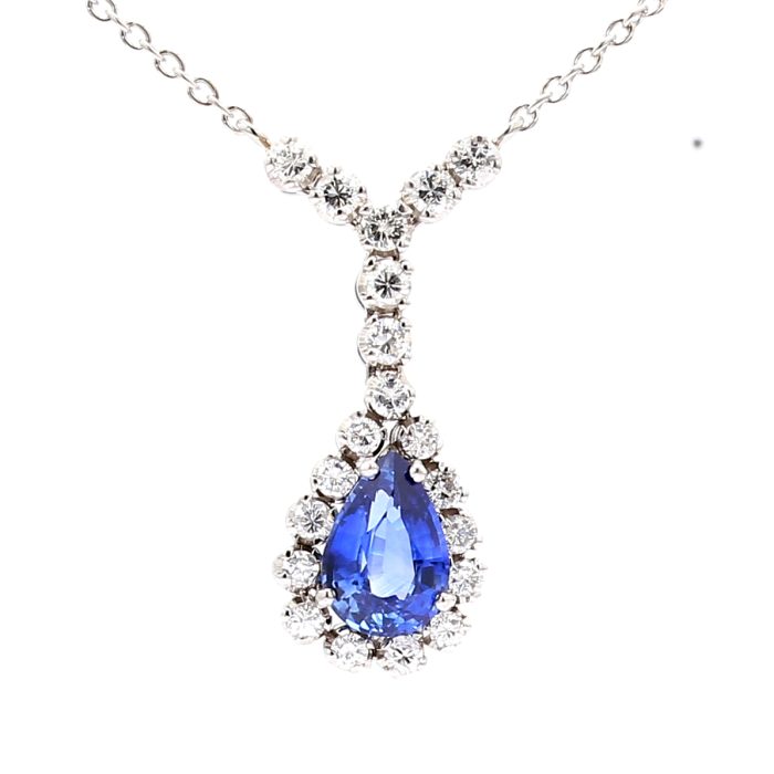 18K White Gold Sapphire and Diamond Pendant, 0.70 ct tw