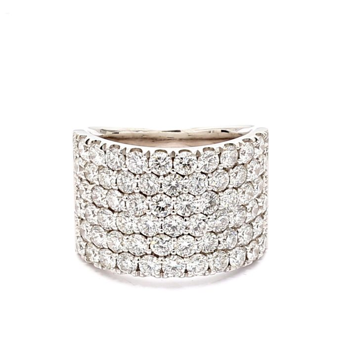 18K White Gold Six-Row Pavé Diamond Band, 3.83 ct tw
