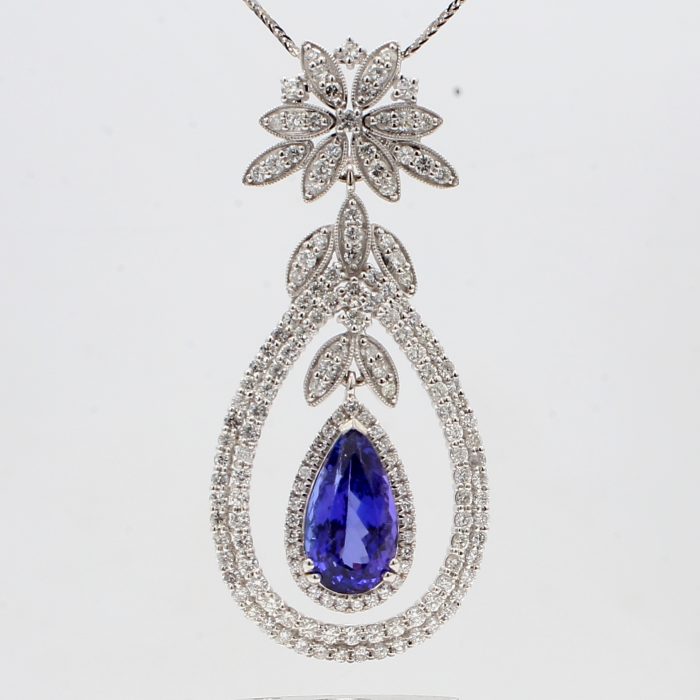 18K White Gold Tanzanite and Diamond Pendant